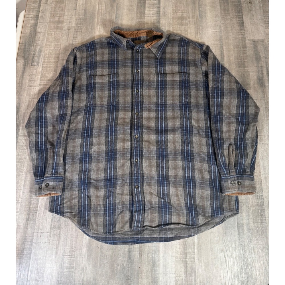 Vtg St Johns Bay Plaid Flannel Shirt Mens 2XL Tall Gray Blue Cotton Corduroy